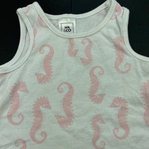 Girls Kids & Co, cotton singlet top, seahorses, EUC, size 00,  