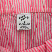 Load image into Gallery viewer, Girls Baby Berry, lightweight pink stripe shorts, elasticated, FUC, size 1,  