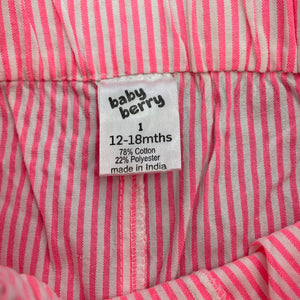 Girls Baby Berry, lightweight pink stripe shorts, elasticated, FUC, size 1,  