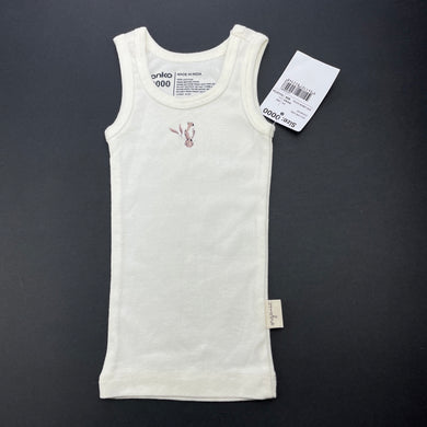 unisex Anko, organic cotton singlet top, cockatoo, NEW, size 0000,  