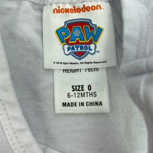 unisex Nickelodeon, Paw Patrol stretchy singlet top, EUC, size 0,  