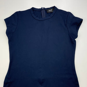 Girls Bardot Junior, navy stretchy dress, zip back hem, FUC, size 12, L: 77cm