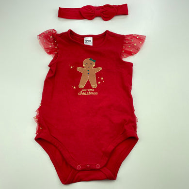 Girls Anko, red Christmas bodysuit / romper plus headband, EUC, size 1,  