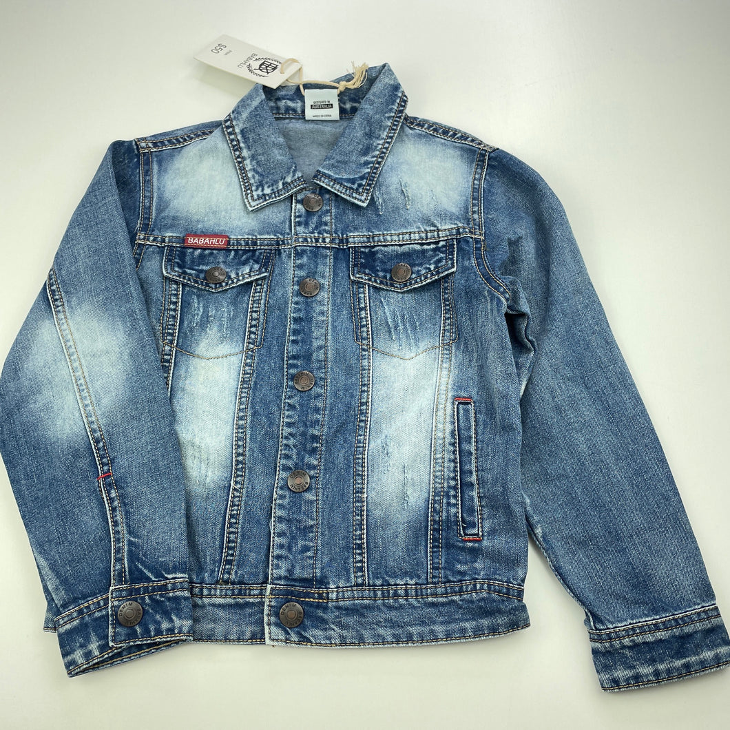 Boys BABAHLU, distressed denim jacket, poppers, NEW, size 4,  