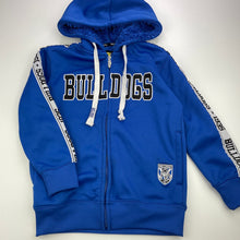 Load image into Gallery viewer, unisex NRL Supporter, Bulldogs fleece lined zip hoodie sweater, GUC, size 8,  