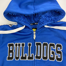 Load image into Gallery viewer, unisex NRL Supporter, Bulldogs fleece lined zip hoodie sweater, GUC, size 8,  