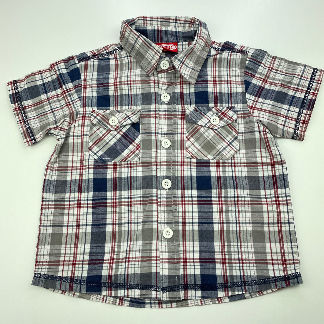 Boys Candy Stripes, checked lightweight cotton short sleeve shirt, EUC, size 1,  