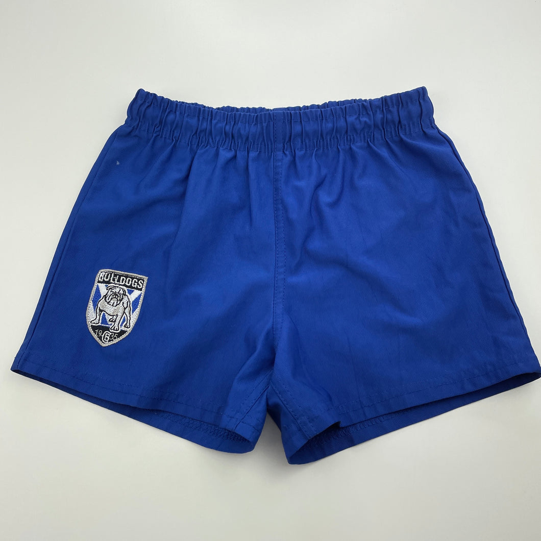 unisex NRL Supporter, Canterbury Bulldogs rugby shorts elasticated, FUC, size 8,  