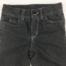 Load image into Gallery viewer, Girls Cherokee, grey stretch denim jeans, silver glitter, FUC, size 2