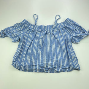 Girls Piping Hot, blue & white stripe cotton top, GUC, size 12,  