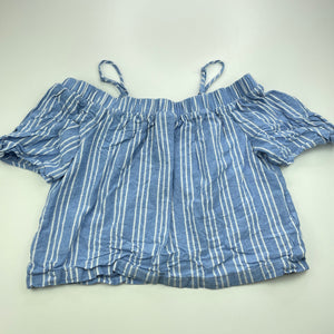 Girls Piping Hot, blue & white stripe cotton top, GUC, size 12,  