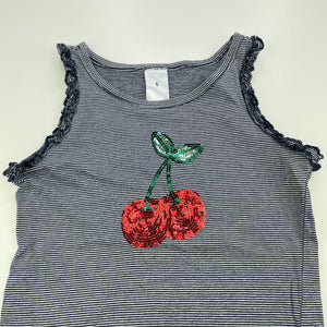 Girls Target, navy stripe cotton singlet top, sequin cherries, FUC, size 6,  