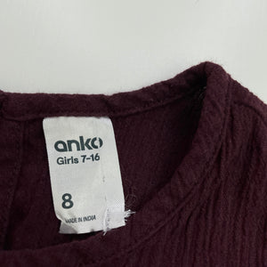 Girls Anko, crinkle cotton tie front top, FUC, size 8,  