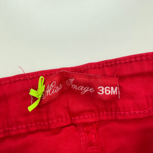 Girls Miss Image, red stretch cotton pants, adjustable, Inside leg: 39.5cm, EUC, size 3,  