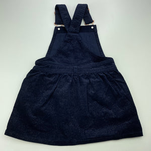 Girls Target, navy & gold stretch corduroy overalls dress / pinafore, EUC, size 4, L: 54cm