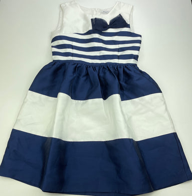 Girls ME & CITY, cotton lined navy & white stripe party dress, EUC, size 10, L: 70cm