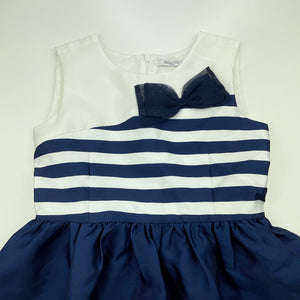 Girls ME & CITY, cotton lined navy & white stripe party dress, EUC, size 10, L: 70cm