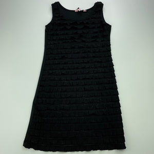 Girls YD, black stretchy ruffle party dress, armpit to armpit: 30cm, FUC, size 8-9, L: 63cm