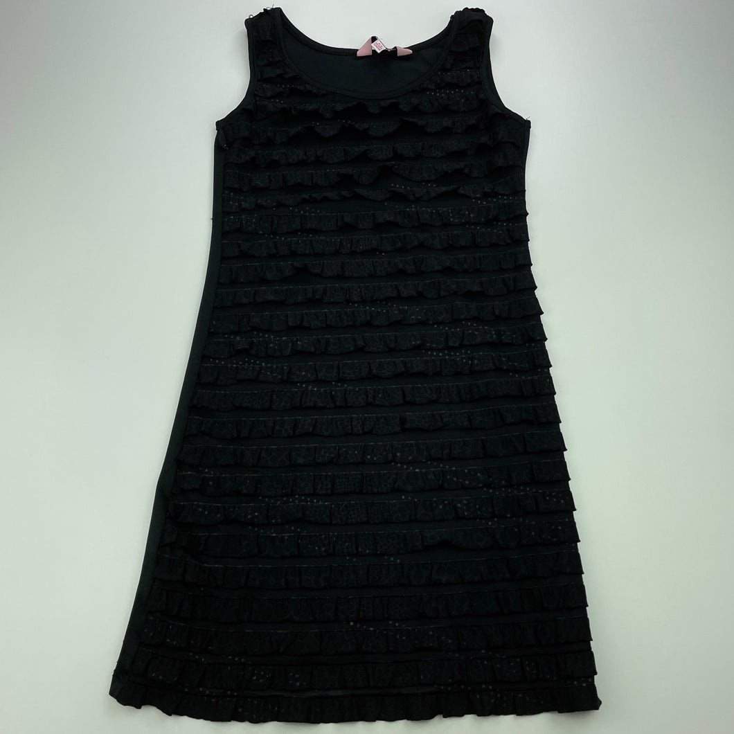 Girls YD, black stretchy ruffle party dress, armpit to armpit: 30cm, FUC, size 8-9, L: 63cm