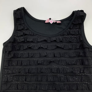 Girls YD, black stretchy ruffle party dress, armpit to armpit: 30cm, FUC, size 8-9, L: 63cm