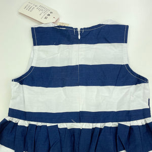 Girls HAO LING FAN, lightweight blue & white stripe party dress, NEW, size 3, L: 49cm