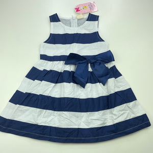 Girls HAO LING FAN, lightweight blue & white stripe party dress, NEW, size 2, L: 45cm