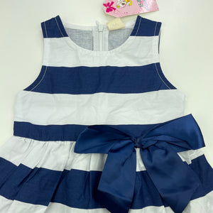 Girls HAO LING FAN, lightweight blue & white stripe party dress, NEW, size 2, L: 45cm