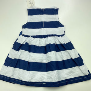 Girls HAO LING FAN, lightweight blue & white stripe party dress, NEW, size 2, L: 45cm