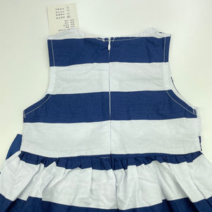 Girls HAO LING FAN, lightweight blue & white stripe party dress, NEW, size 2, L: 45cm