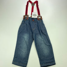 Load image into Gallery viewer, Boys Milk Threads, lightweight denim pants, elasticated, braces, Inside leg: 27cm, NEW, size 1,  