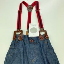 Load image into Gallery viewer, Boys Milk Threads, lightweight denim pants, elasticated, braces, Inside leg: 27cm, NEW, size 1,  