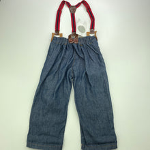 Load image into Gallery viewer, Boys Milk Threads, lightweight denim pants, elasticated, braces, Inside leg: 29cm, NEW, size 2,  
