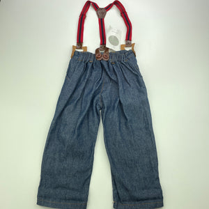 Boys Milk Threads, lightweight denim pants, elasticated, braces, Inside leg: 29cm, NEW, size 2,  