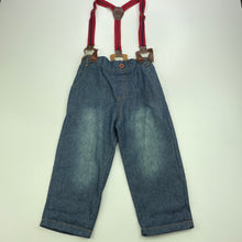 Load image into Gallery viewer, Boys lightweight, denim pants, elasticated, braces, Inside leg: 29cm, EUC, size 2,  