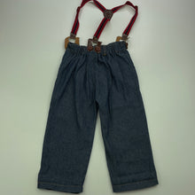 Load image into Gallery viewer, Boys lightweight, denim pants, elasticated, braces, Inside leg: 29cm, EUC, size 2,  