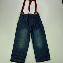 Load image into Gallery viewer, Boys Milk Threads, lightweight denim pants, elasticated, braces, Inside leg: 30cm, NEW, size 3,  