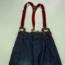 Load image into Gallery viewer, Boys Milk Threads, lightweight denim pants, elasticated, braces, Inside leg: 30cm, NEW, size 3,  