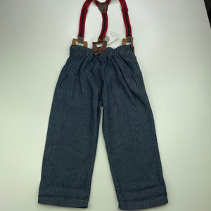 Boys Milk Threads, lightweight denim pants, elasticated, braces, Inside leg: 30cm, NEW, size 3,  