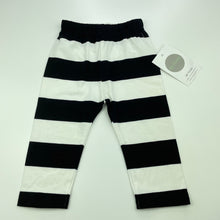 Load image into Gallery viewer, unisex Milk Threads, black &amp; white stripe leggings, elasticated, Inside leg: 21.5cm, NEW, size 00,  