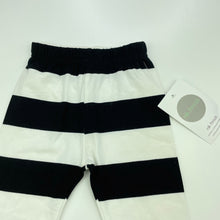 Load image into Gallery viewer, unisex Milk Threads, black &amp; white stripe leggings, elasticated, Inside leg: 21.5cm, NEW, size 00,  