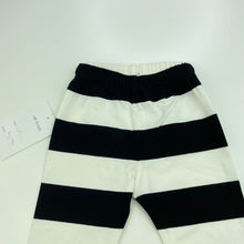 Load image into Gallery viewer, unisex Milk Threads, black &amp; white stripe leggings, elasticated, Inside leg: 21.5cm, NEW, size 00,  