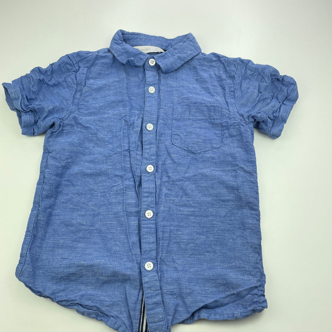 Boys B Collection, blue cotton / linen short sleeve shirt, GUC, size 7,  