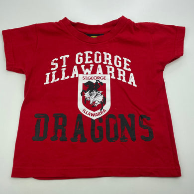 unisex NRL Supporter, St George Dragons cotton t-shirt / top, EUC, size 2,  