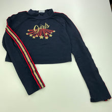 Load image into Gallery viewer, Girls Bardot Junior, navy stretchy long sleeve cropped top, GUC, size 14,  