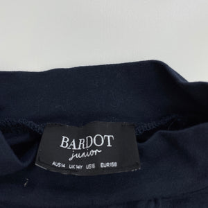 Girls Bardot Junior, navy stretchy long sleeve cropped top, GUC, size 14,  