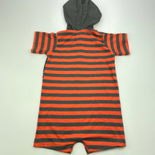 Load image into Gallery viewer, Boys Calvin Klein, orange &amp; grey stripe hooded romper, NEW, size 1-2,  