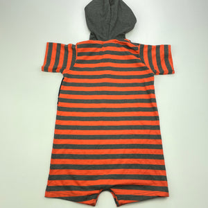 Boys Calvin Klein, orange & grey stripe hooded romper, NEW, size 1-2,  