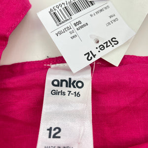 Girls Anko, fuschia cotton tie front top, NEW, size 12,  
