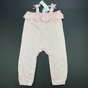Girls Anko, pink & white cotton romper / jumpsuit, NEW, size 0,  