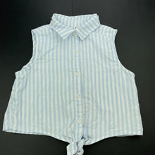 Load image into Gallery viewer, Girls KID, blue stripe cotton tie front top, EUC, size 10,  